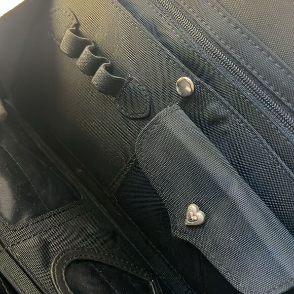 VINTAGE BRIGHTON BLACK NYLON TOTE W/ORGANIZER CAREER‎ FLAP SHOULDER DESIGNER - Picture 9 of 14